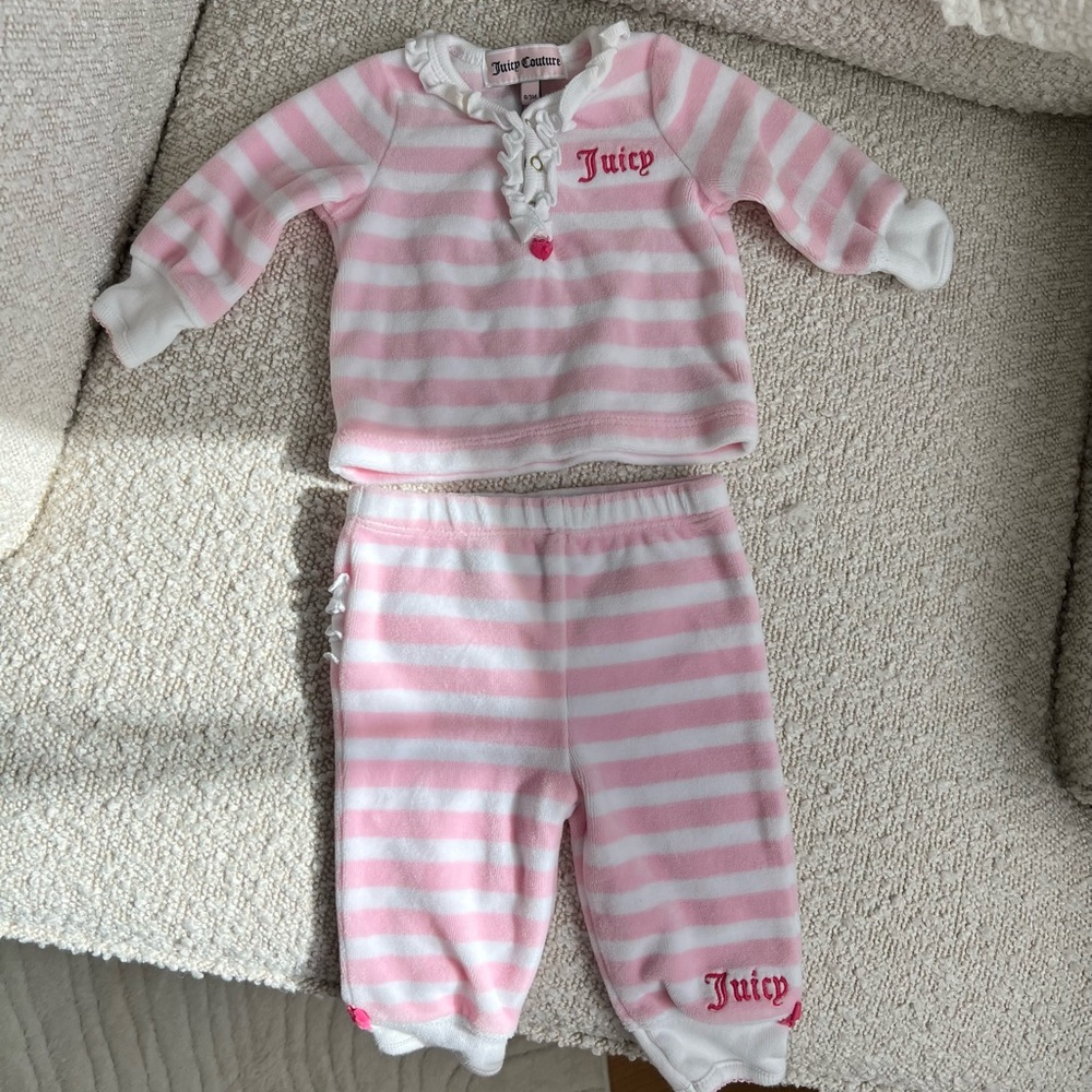 Juicy Couture Pink and White Striped Pajama Set